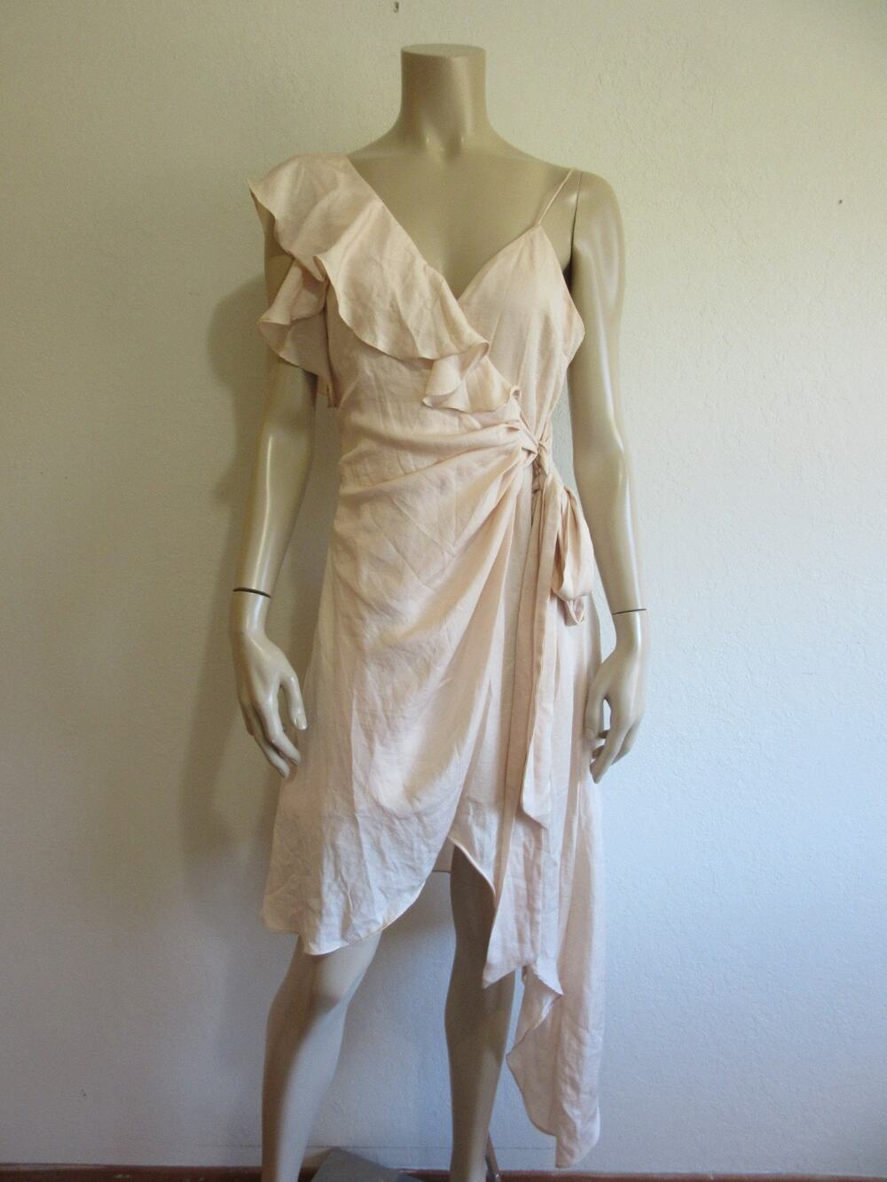 DO+ BE Champagne Chiffon M Hi-Low Sleeveless Ruffled Evening Dress-NWT-JB3